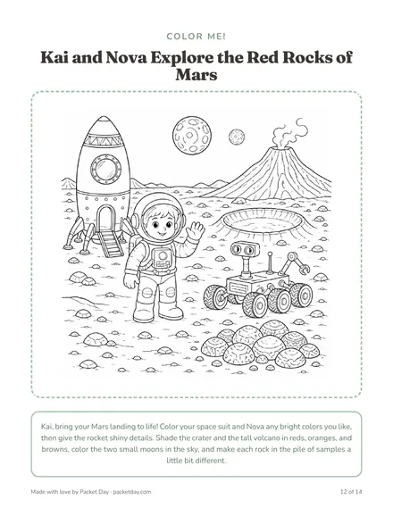 Coloring page of Kai and Nova on Mars